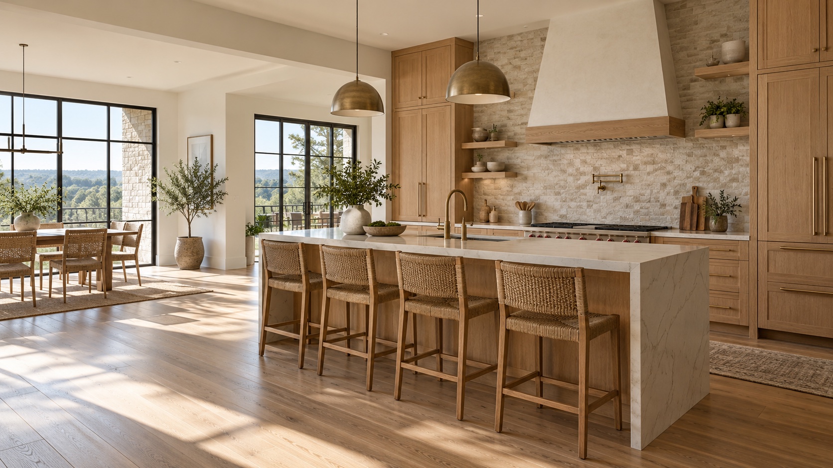 Light-filled kitchen remodel with white-oak cabinetry and a quartz island